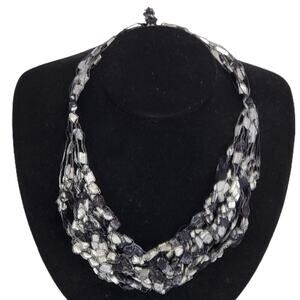 Black and Gray Shades Trellis Scarf Necklace Cloth Necklace